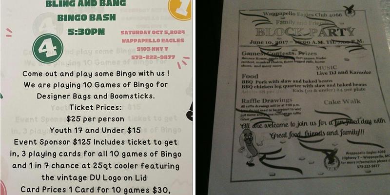 Wappapello Eagles Menu