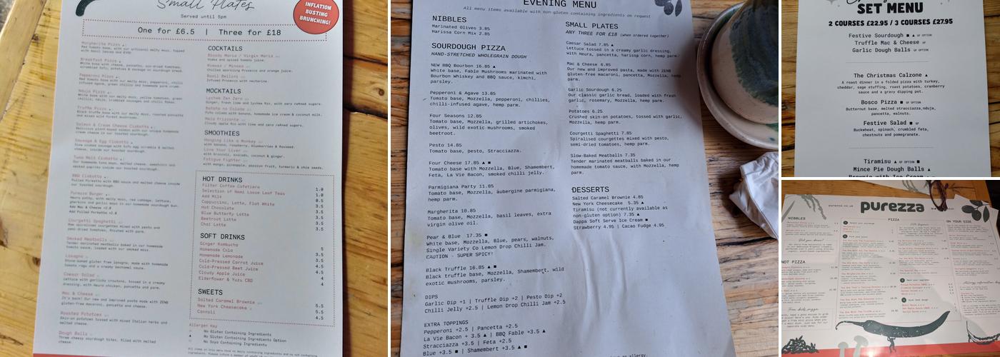 Purezza Brighton | Sustainable Pizza ? Menu