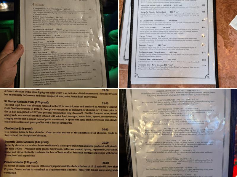 Old Absinthe House Menu