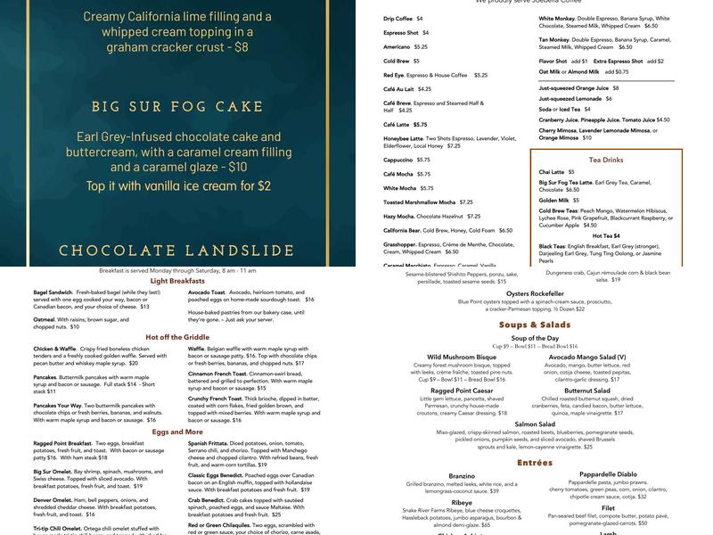 Ragged Point Inn Wine Bar Menu