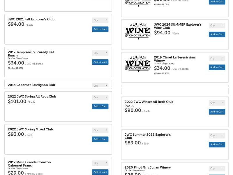 Julian Wine & Chocolate Menu