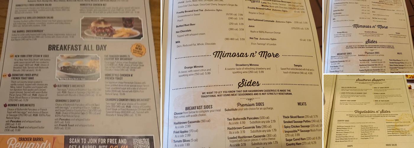 Cracker Barrel Old Country Store Menu