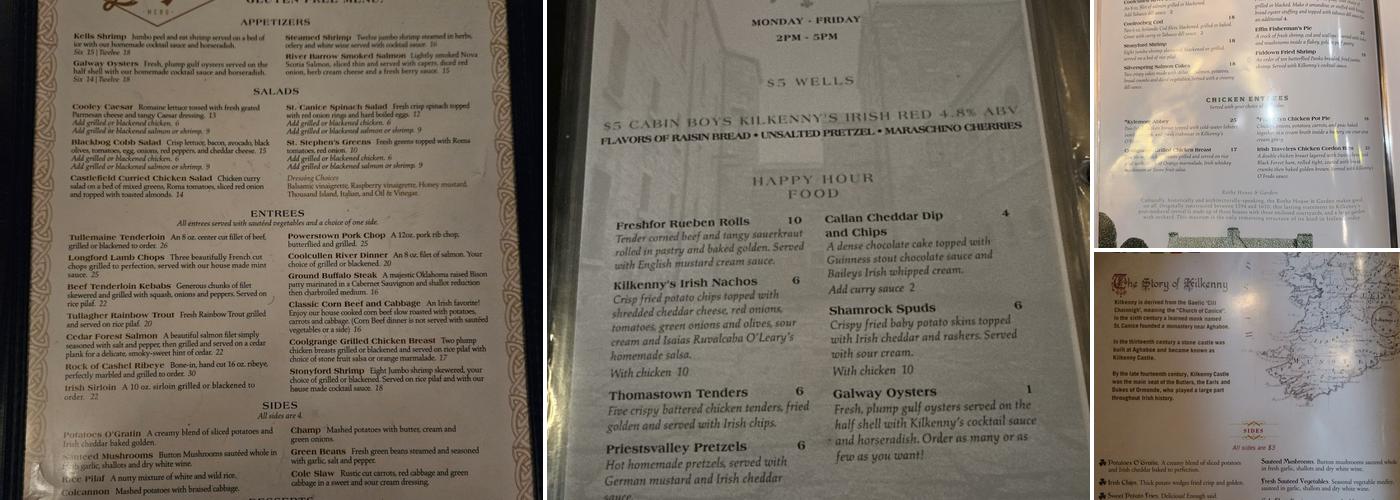 Kilkenny's Irish Pub Menu