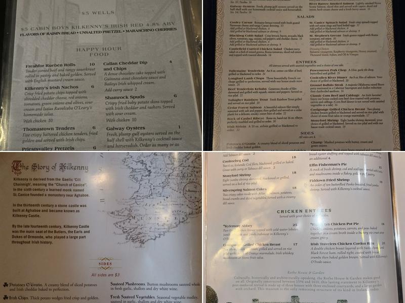 Kilkenny's Irish Pub Menu