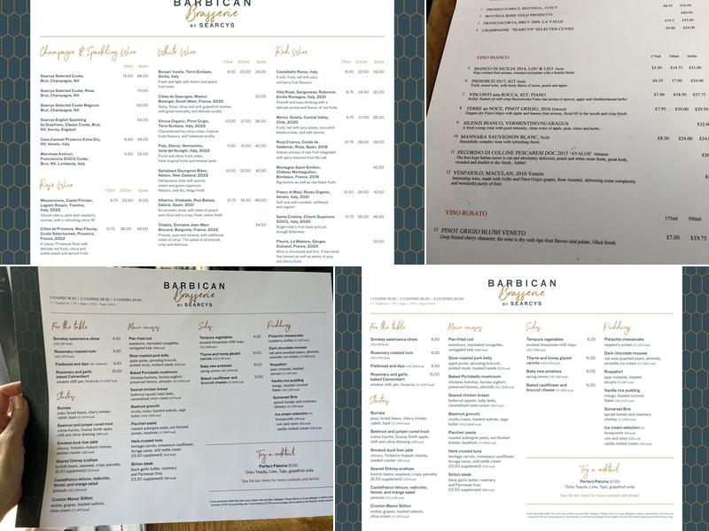 Barbican Bar & Grill by Searcys Menu