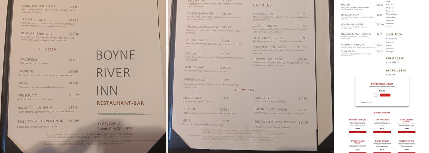 Boyne River Inn Menu