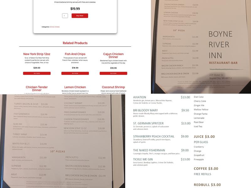 Boyne River Inn Menu