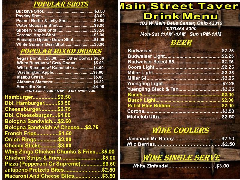 Main Street Tavern Menu