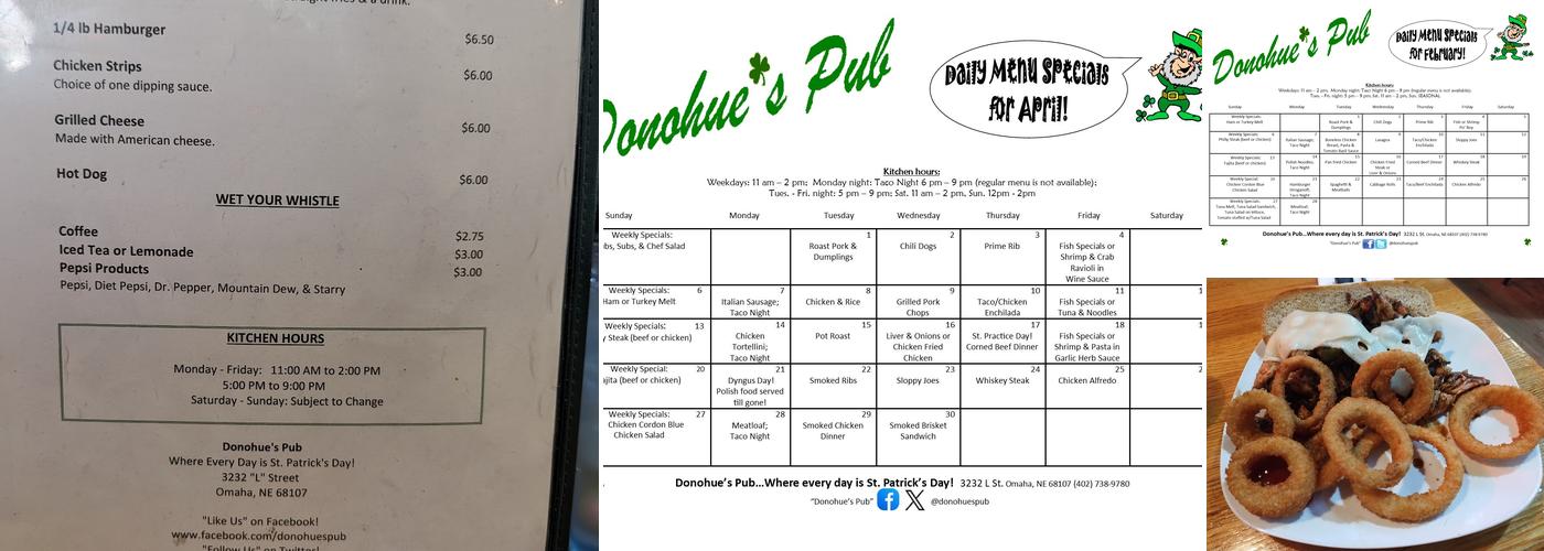 Donohue's Pub Menu