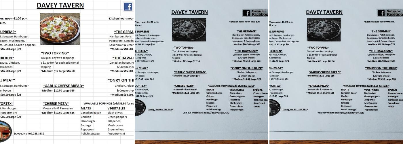 Davey Tavern Menu