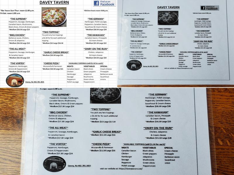 Davey Tavern Menu