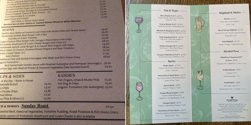 Coach and Horses, Greenwich Menu