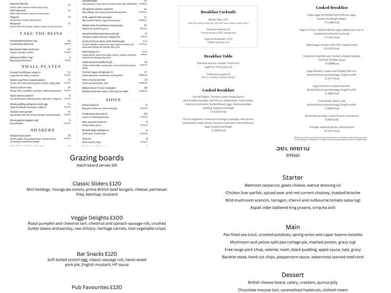 Coach & Horses Menu
