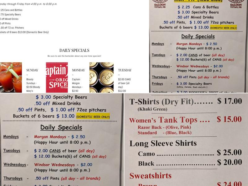 Rusty Rooster Saloon Menu