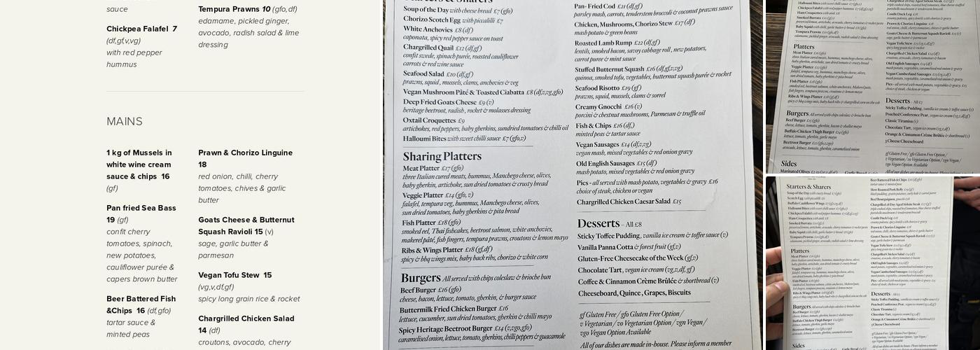 The Mayflower Pub Menu