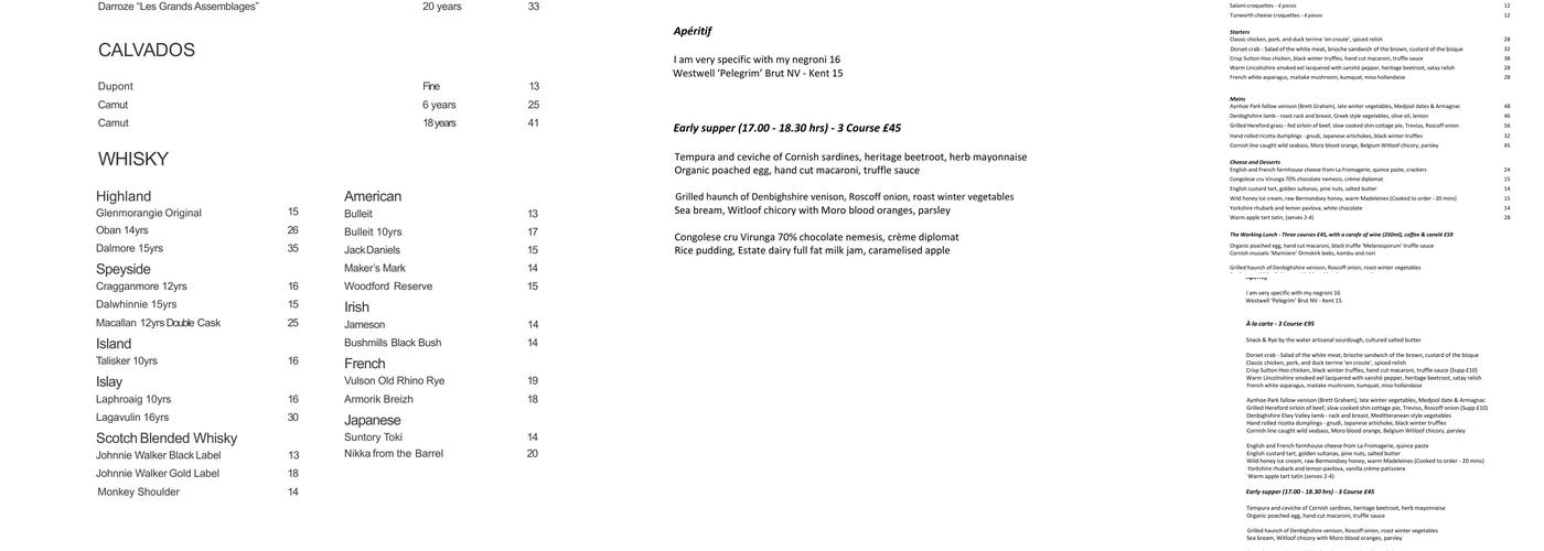 Wild Honey St James Menu