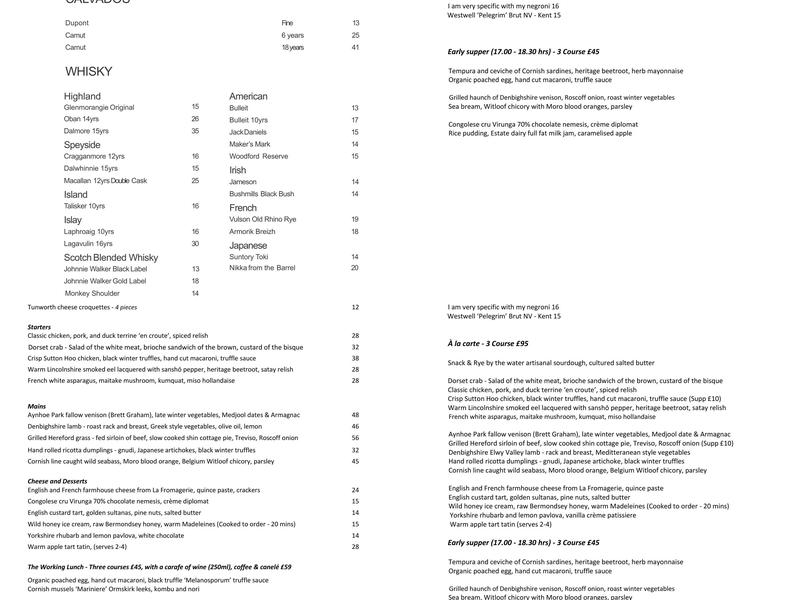 Wild Honey St James Menu