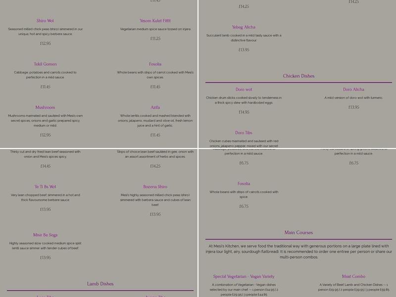 Mesi's Kitchen London Menu