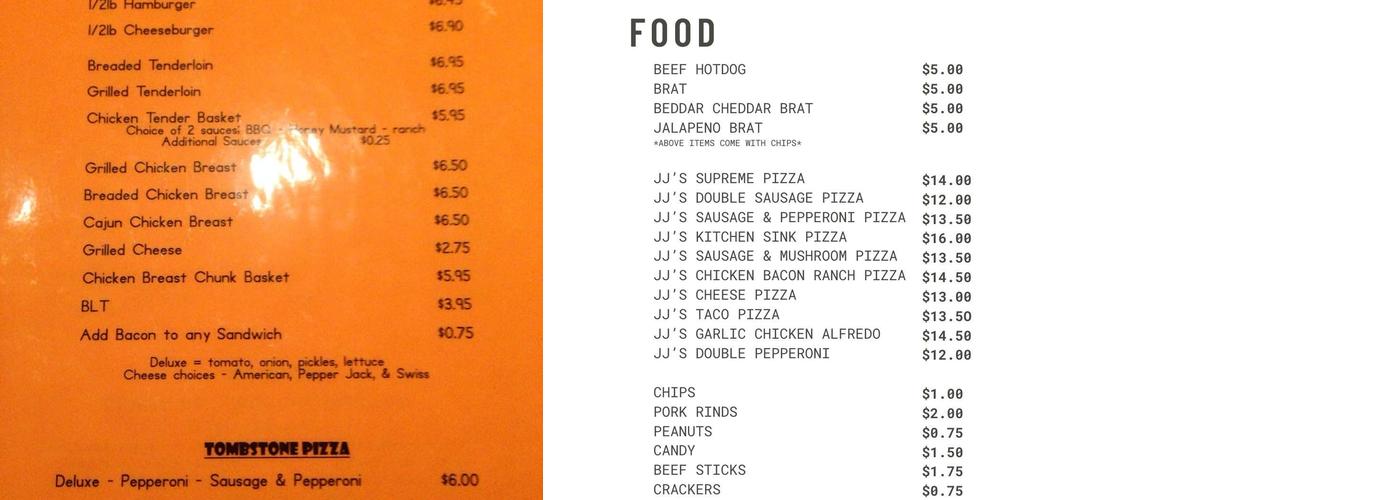 Down The Street Bar Menu