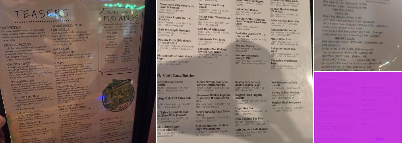 Pickles Pub Menu