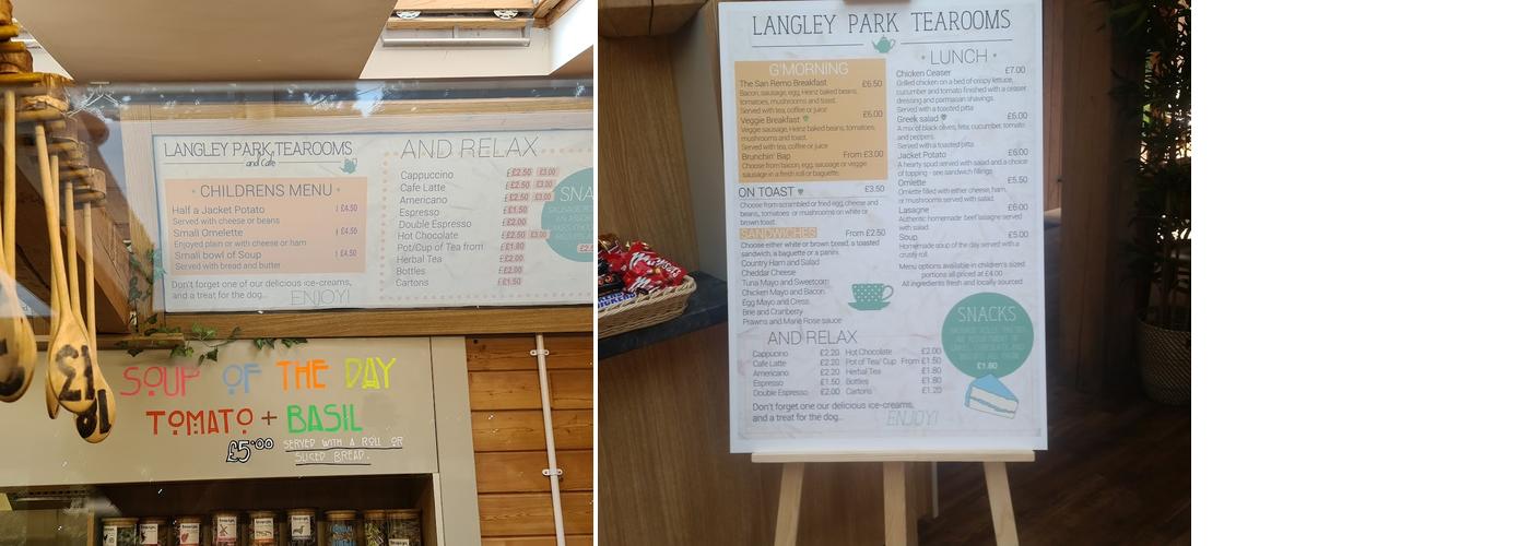 Langley Park Tearoom Menu