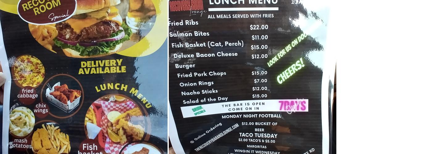 Recovery Room Lounge Menu