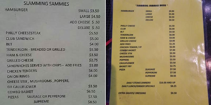 Slammin Sammies Menu