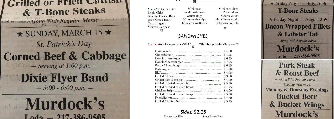 Murdock's Place Menu