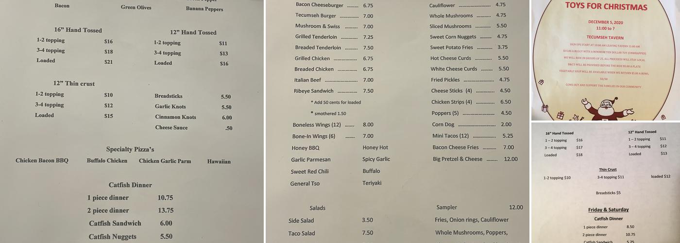 Tecumseh Tavern Menu
