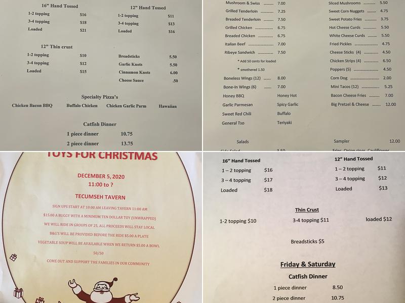 Tecumseh Tavern Menu