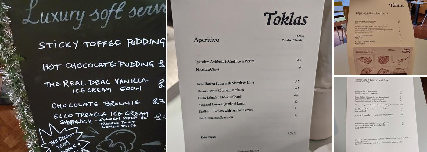 Toklas Cafe and Bakery Menu