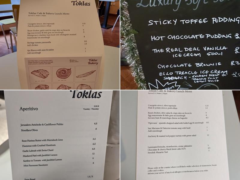 Toklas Cafe and Bakery Menu