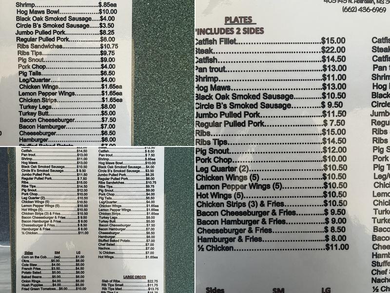 Harvey’s Bar B Que Menu