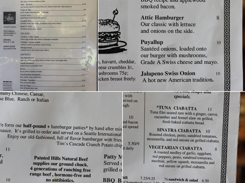 The Attic Menu