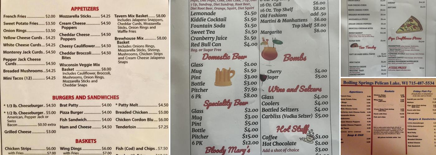 Boiling Springs Tavern Menu
