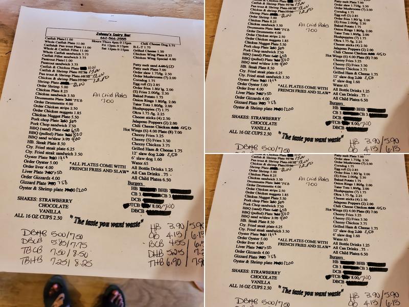 Johnny's Dairy Bar Menu