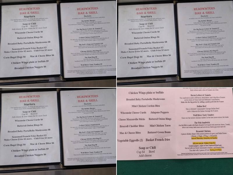 headwaters bar & grill Menu