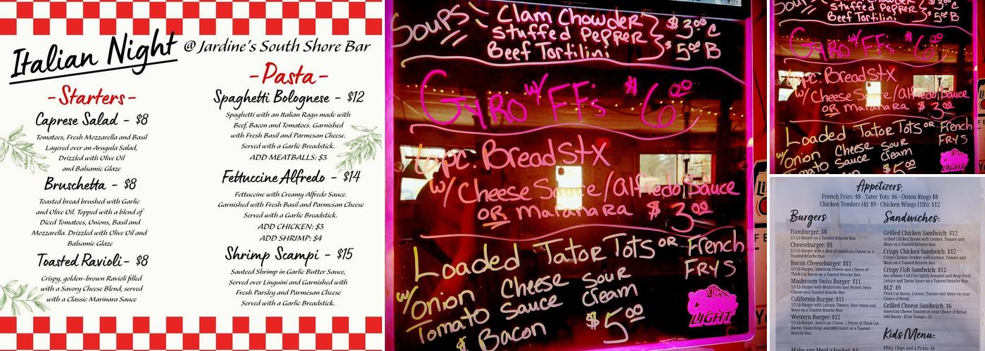 Jardine's South Shore Saloon Menu