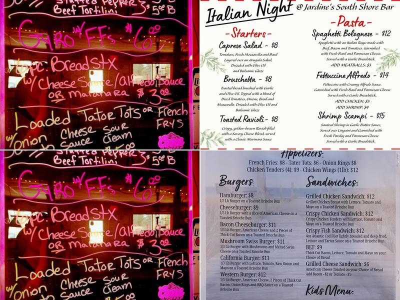 Jardine's South Shore Saloon Menu