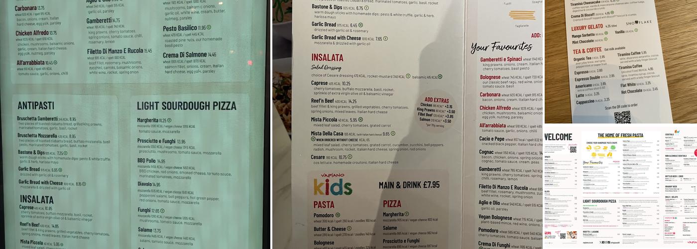 Vapiano Paddington Menu