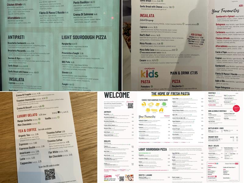 Vapiano Paddington Menu