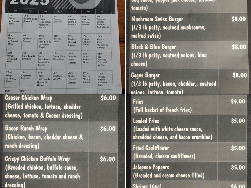 Cages Menu