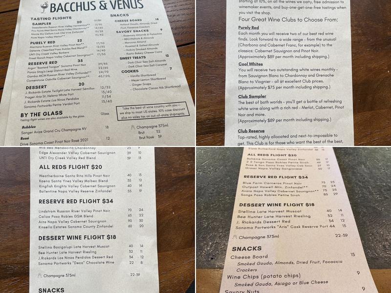 Bacchus & Venus Menu