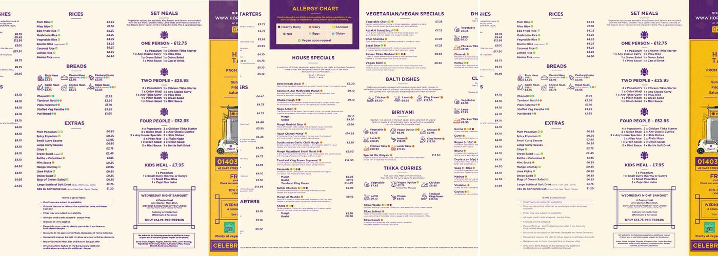 Horsham Tandoori Menu