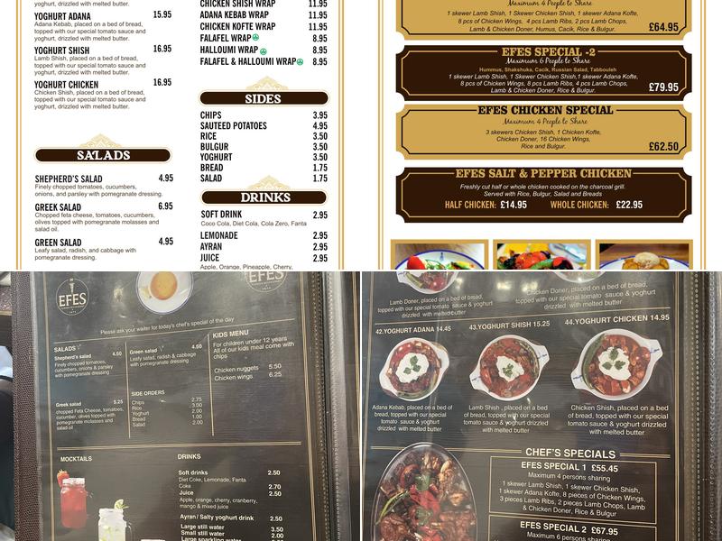 Efes Turkish Restaurant Menu