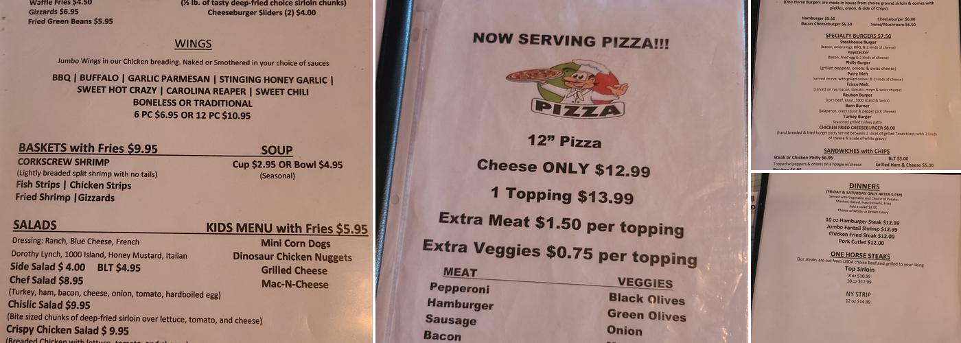 One Horse Saloon Menu