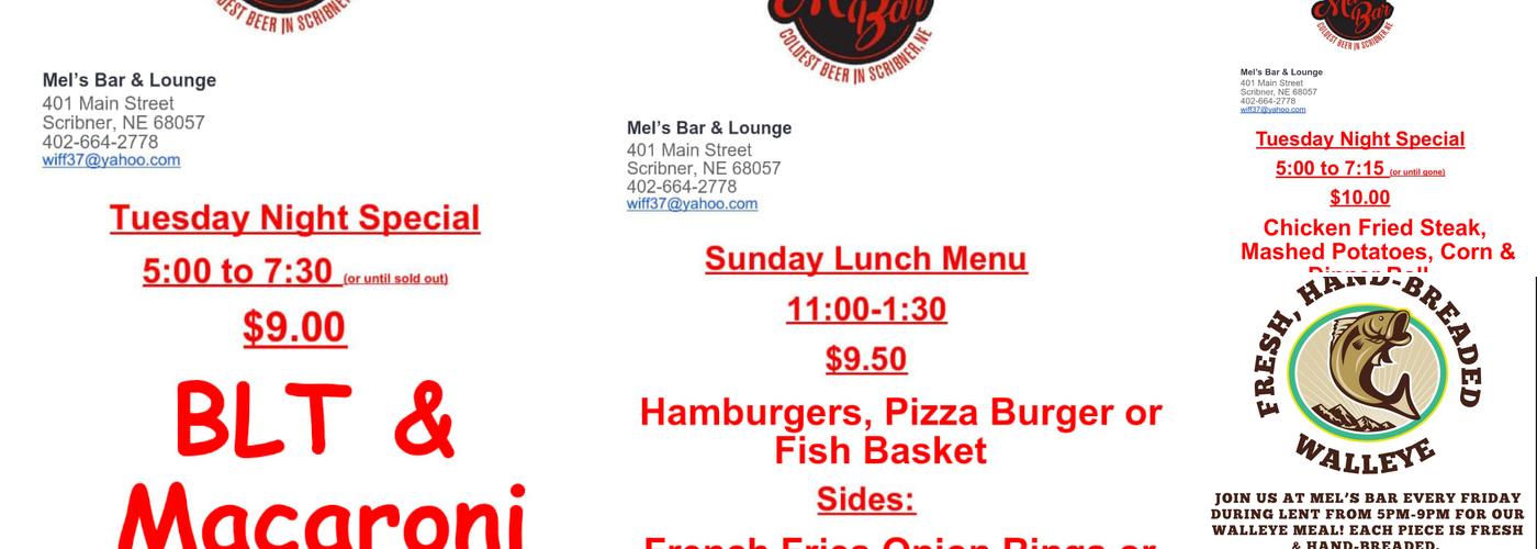 Mel's Bar & Lounge Menu