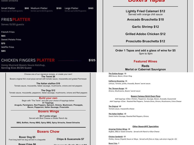 Boxers NYC Menu