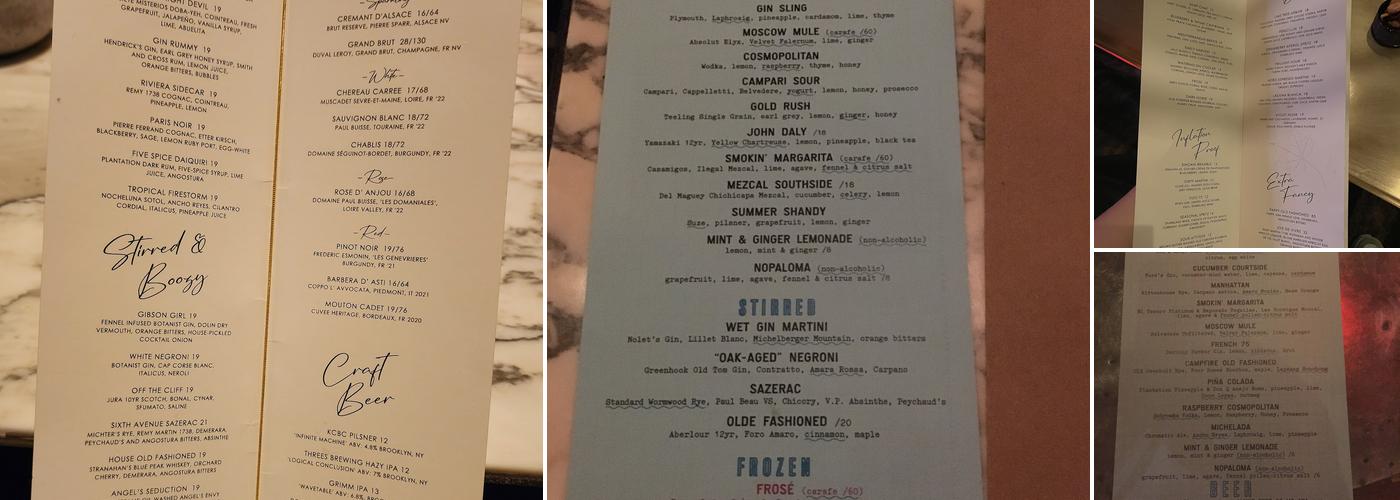 Back Bar Menu