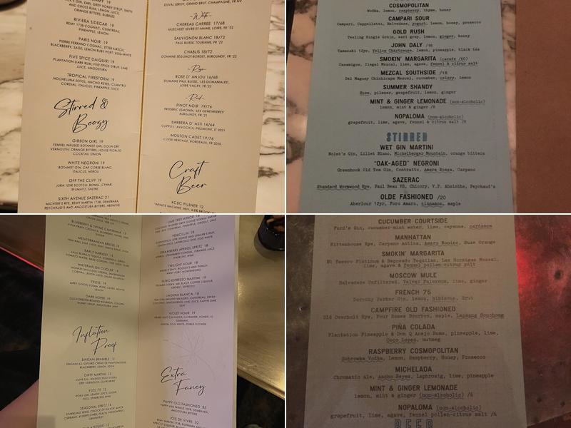 Back Bar Menu